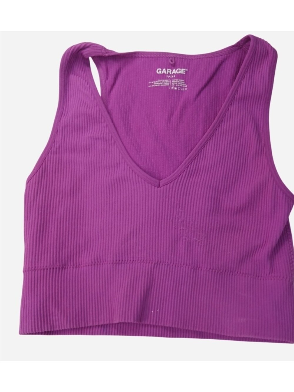 GARAGE Stella Seamless Plunge Crop Tank Top Purple Ribbed V-Neck Size XS/S